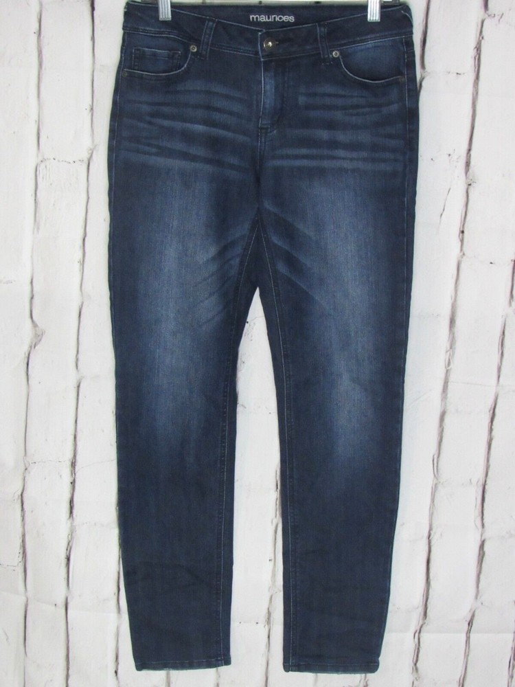 maurices Women Jeans Size 7/8 Blue Midrise 9" Dark Wash Skinny Sandblasted Denim